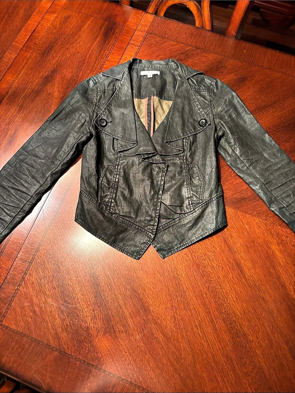 CAbi Waxed Linen Moto Jacket Women's Linen-Blend Jacket XS